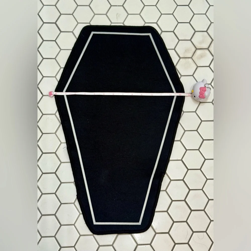 NWOT Small Black Coffin Shaped Bath Mat With White Border & Anti Skid Backing